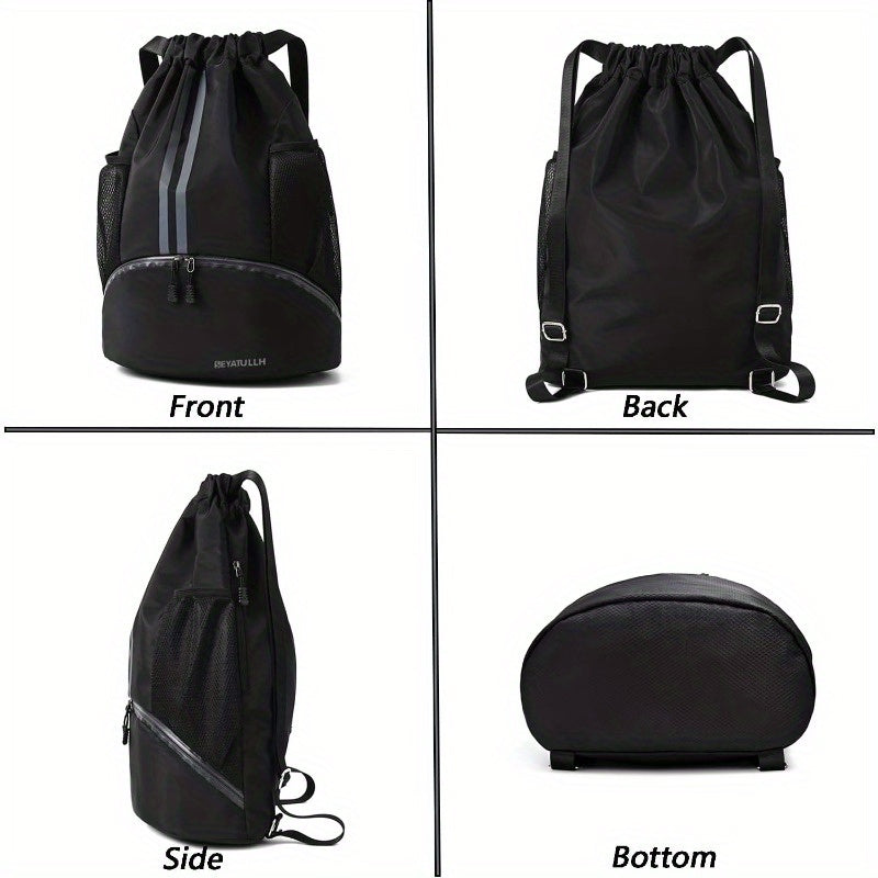 5.28gal High Quality Lightweight Drawstring Gym Backpack with Shoe Compartment & Wet Pocket - Tear-Resistant Sports Bag for Men & Women, Soccer, Basketball, Swimming, Beach, Travel (Black), Sports Equipment Carrier | Abrasionresistant Material
