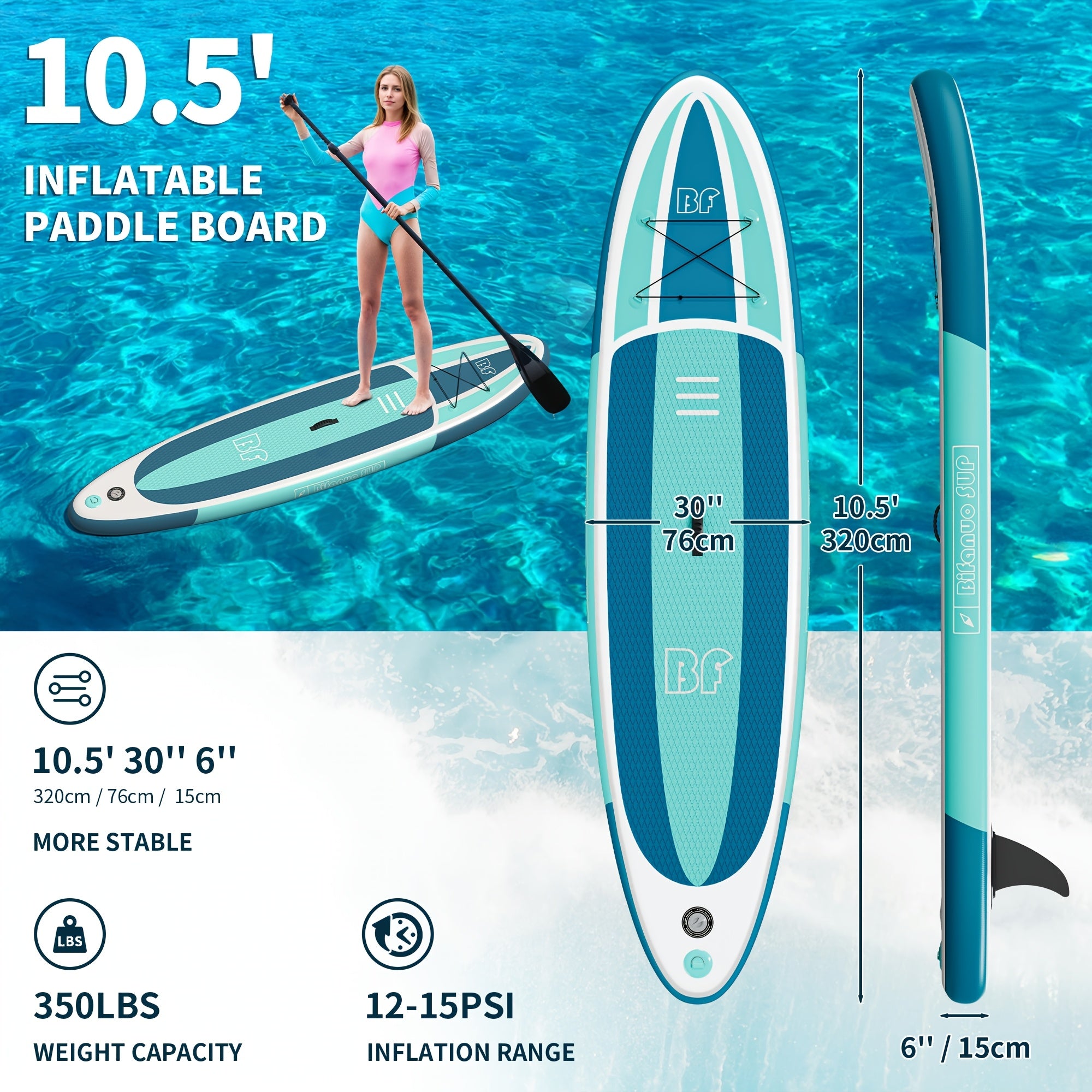 BIFANUO Stand Up Paddle Board BIFANUO Non-Slip, Wide Stance Stand Up Paddle Board with SUP Accessories & Backpack, Bottom Fin, Double Action Pump and Repair Kit. Youth & Adult Standing Boat