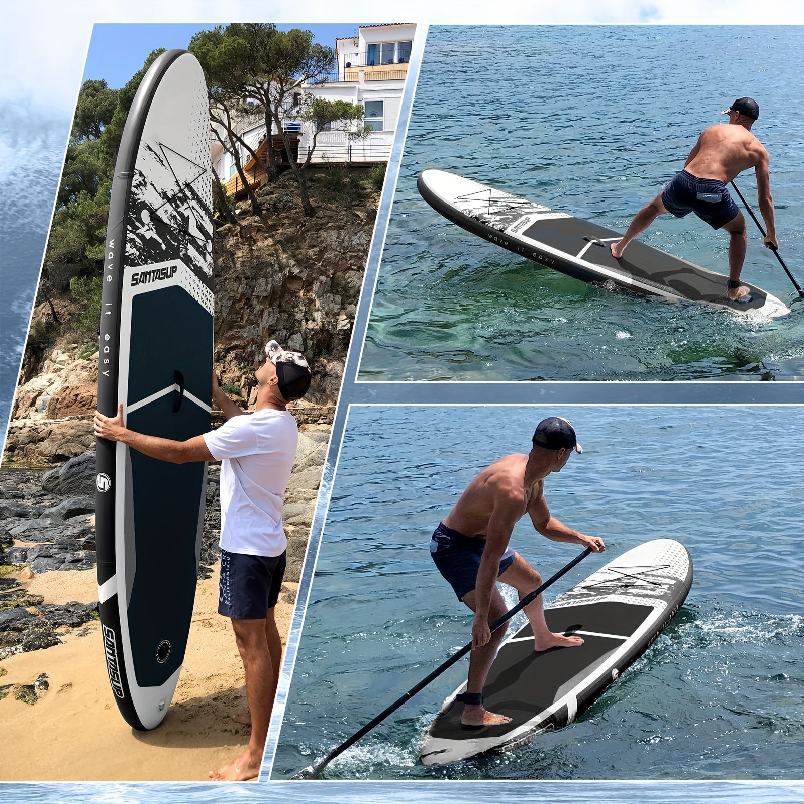 10ft Inflatable Paddle Board Inflatable Upright Paddle Board 10ft | Adjustable Paddle, Dual Action Pump, Elastic Cord Storage | Stylish Artistic Design, Includes Carrying Bag & Removable Fins | Great for Beginners & Enthusiasts