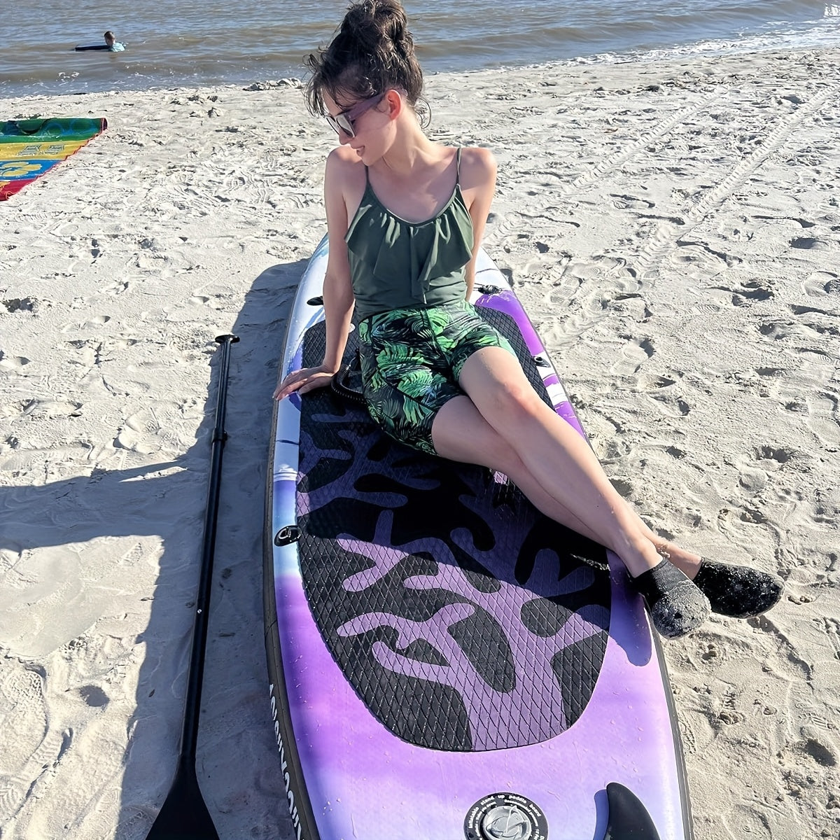 AISUNSS 10.6ft x 33in Inflatable Stand Up Paddle Board with Complete SUP Accessories - Non-Slip Deck, Leash, Paddle & Pump, Purple Swirl Design for Adults & Youth, Lakes, Rivers, Oceans, Versatile Water Sports Gear, Vibrant Pattern Board, Sturdy Construct