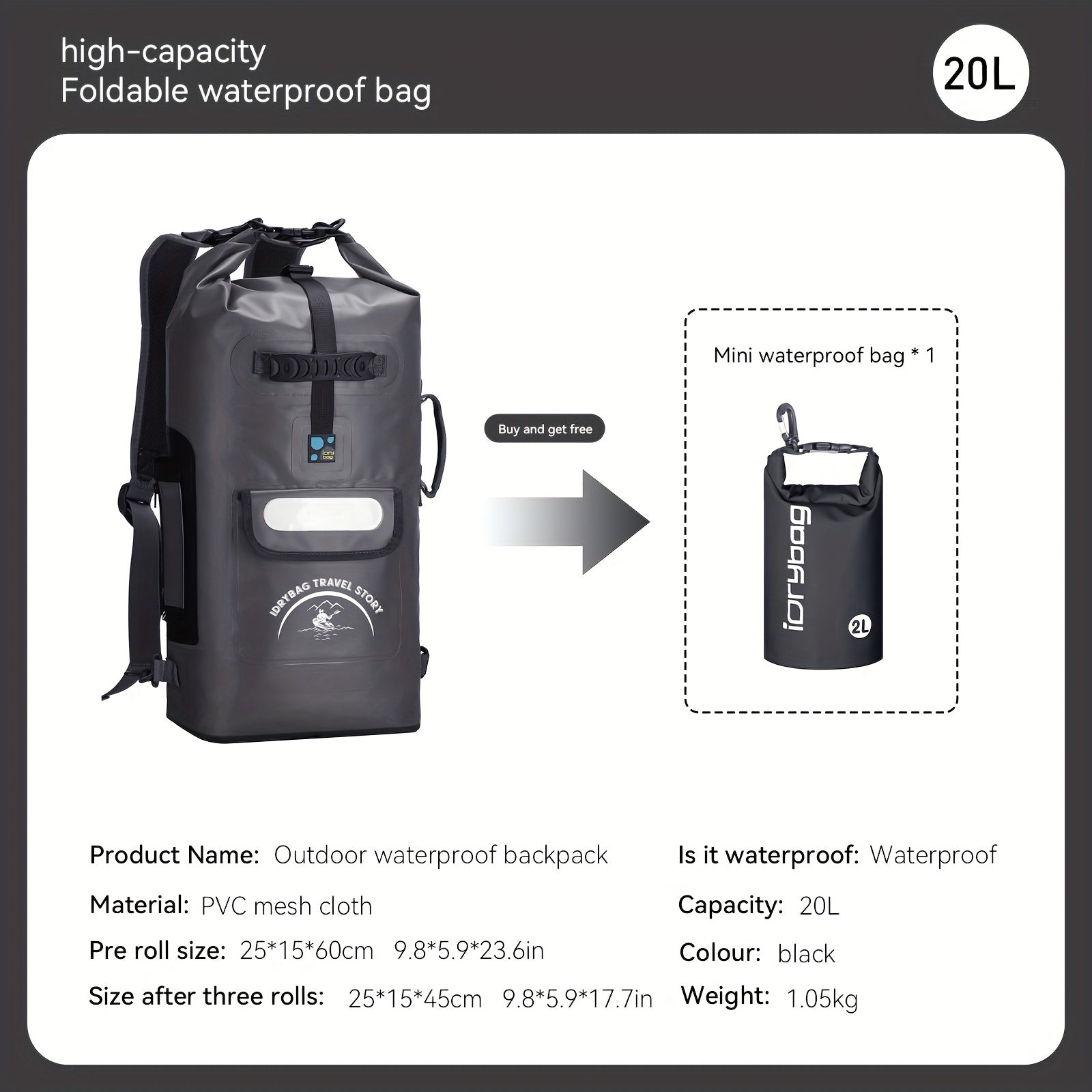 IDRYBAG Dry Bag Backpack Waterproof Floating 20L\u002F30L\u002F40L, Dry Bags Waterproof Backpack For Men, Dry Sack Waterproof Bag Kayak