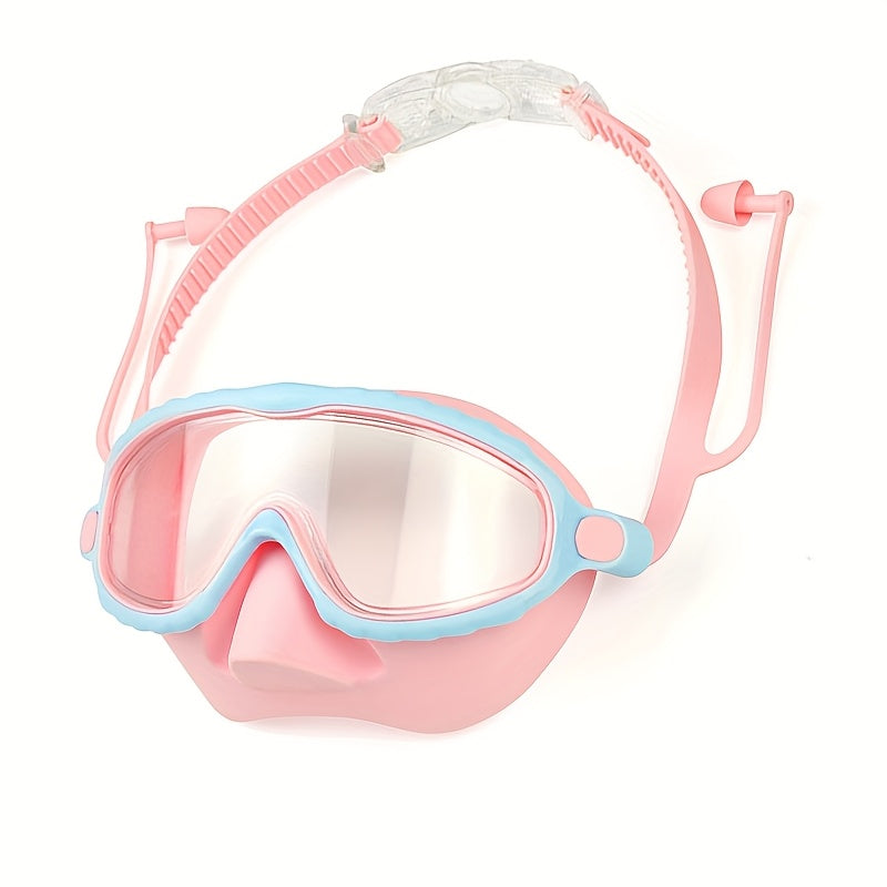 Large Frame Anti-Fog Swimming Goggles with HD Clear Vision, Adjustable Strap & Comfort Pads - Pink Frame with Blue Silicone Pads, Secure Fit for Outdoor Swimming, Beach, Pond - Unisex Fashionable Swimwear, Beach Accessories, Durable Swimwear