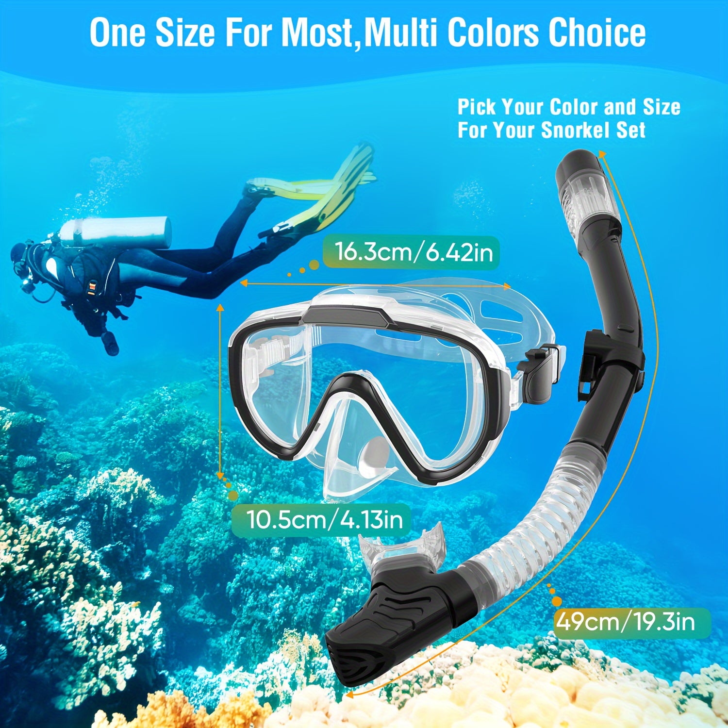 Diving Mask Anti-fog Swimming Snorkeling Mask Suitable For Adults Diving Swimming Snorkeling Goggles Mask, Full Dry Breathing Tube, Diving Kit