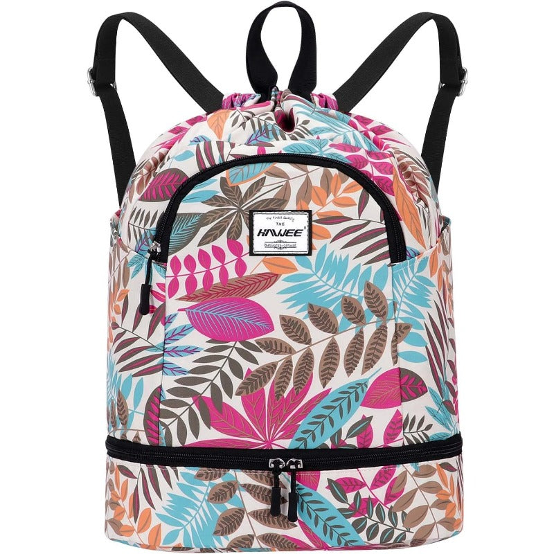 Dry Wet Drawstring Backpack with Shoe Compartment for Women Adjustable Gym Bag