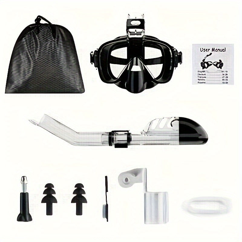 1pc Adult Snorkel Mask with 2-Window Function, Anti-Fog HD Panoramic View, Leak-Proof, PC Material, Ideal for Snorkeling, Diving & Swimming - Blue (Includes Carrying Bag & Accessories)