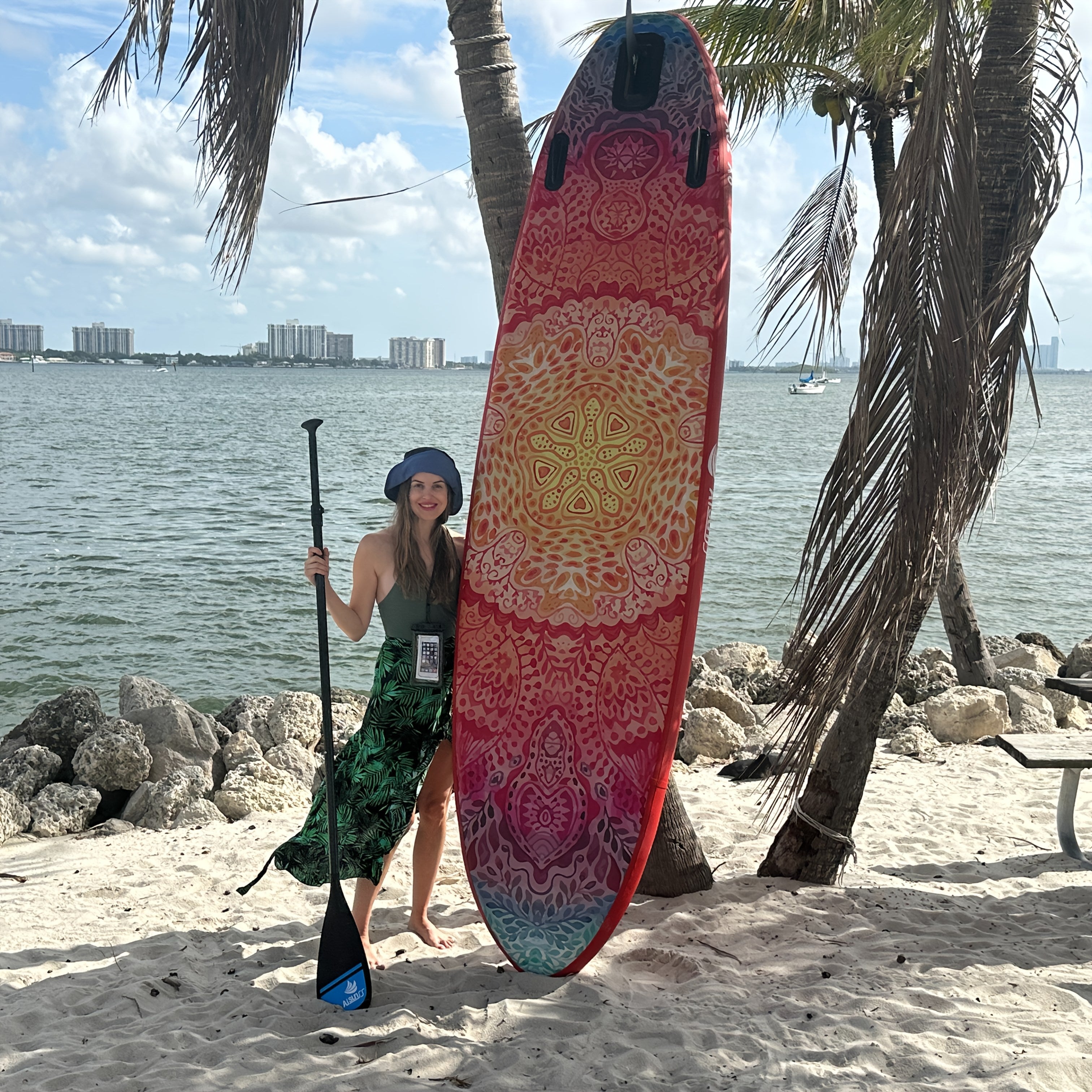 AISUNSS SUP Board 10.6ft All Around Board Premium iSUP, Yoga Board with SUP Accessories Include Non-Slip mat, Waterproof Phone Bag, Double Action Pump