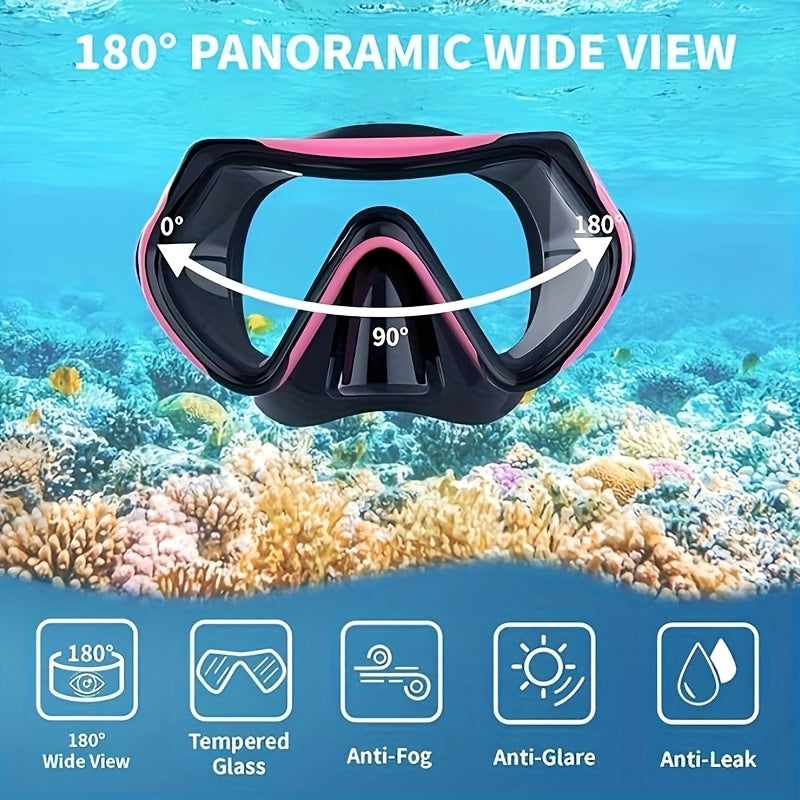 4pcs-swimming and snorkeling goggles, extended snorkel, upgraded thickened anti-fog plating glasses, high-definition PC lens, scuba goggles, upgraded thickened anti-fog plating material, 360° panoramic view, snorkeling equipment