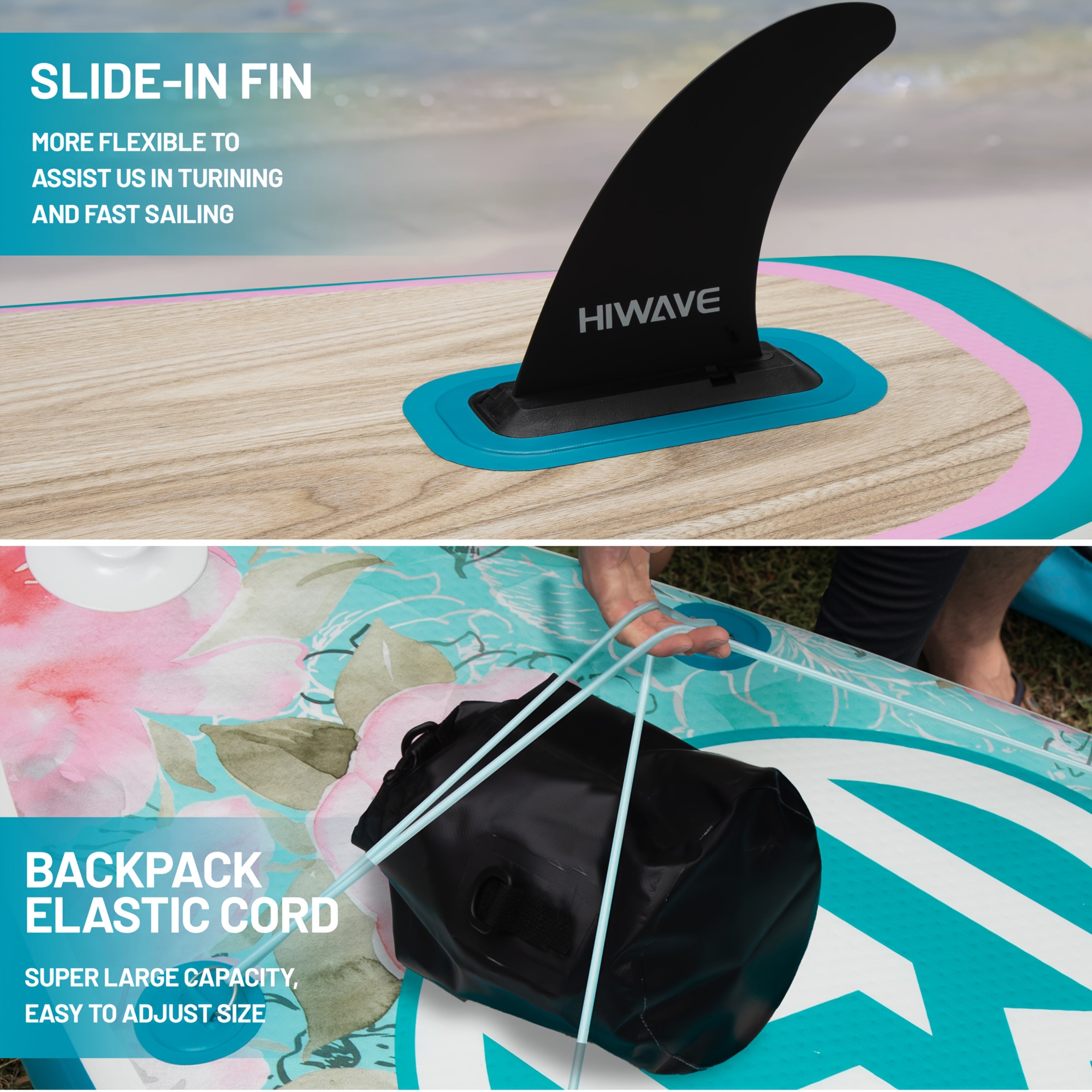 HIWAVE Inflatable SUP Paddle Board - 11ft X 34in Extra Wide, 6in Thick, 420LBS Capacity, Stable for Adults & Family, All-Water Use (Sea\u002FLake),