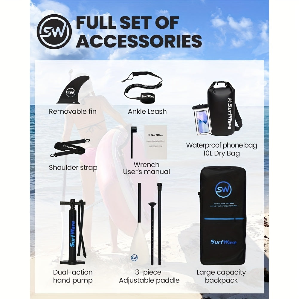 SereneLife Inflatable Stand Up Paddle Board - Wide Stable Design, Non-Slip Deck for Adults & Youth with Premium Paddle Board Accessories, Carry Bag, Dual Action Pump, Paddle, Ankle Leash