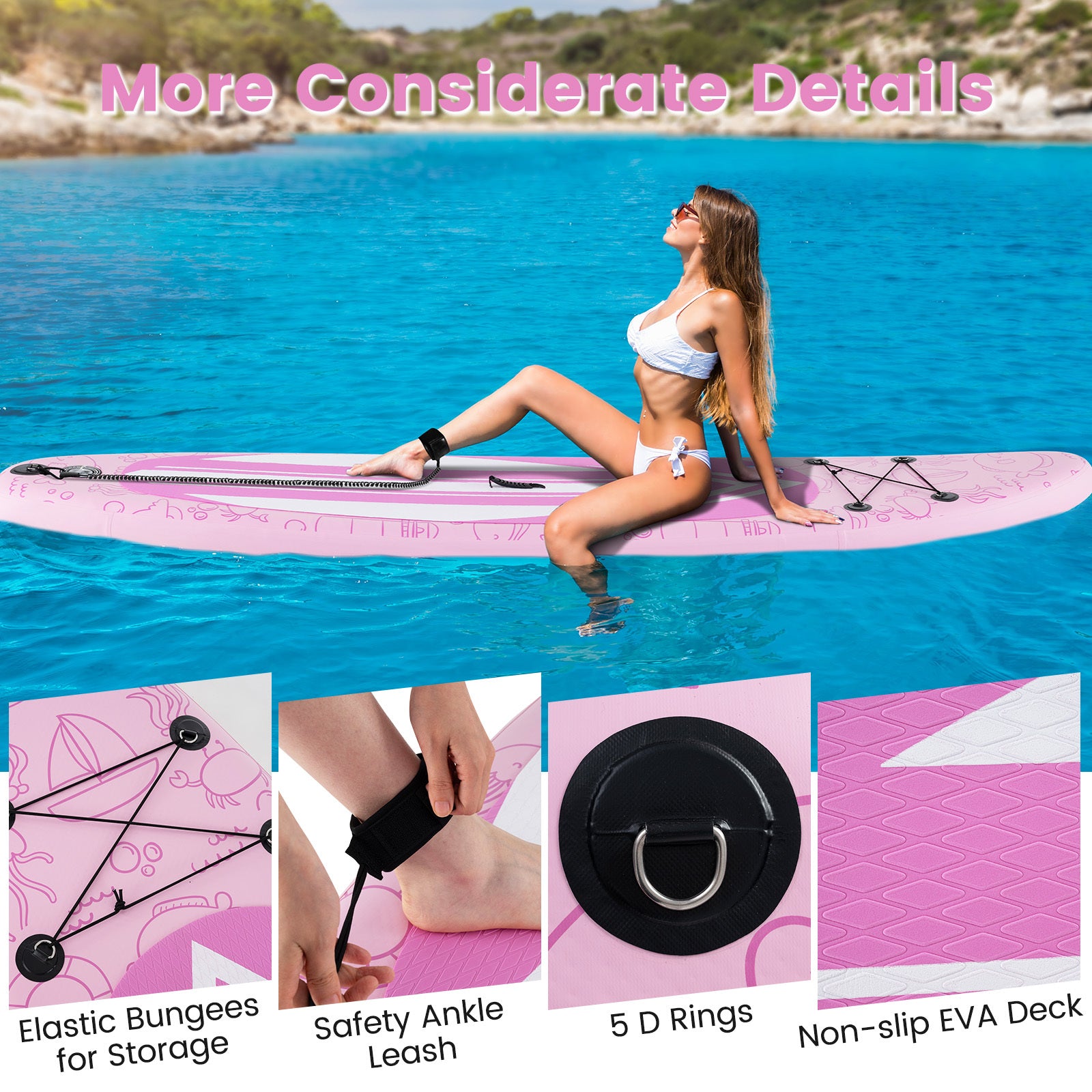 GYMAX Inflatable SUP with 3 Fins, Non-Slip Deck & Carry Backpack - Durable PVC, Easy Inflation Hand Pump Included, Stand Up Paddle Board