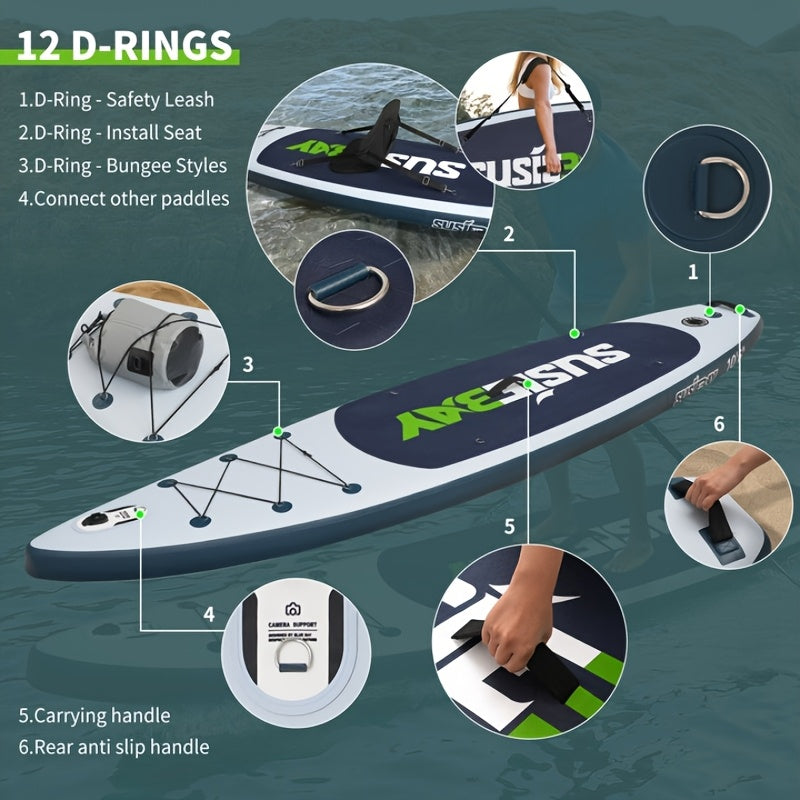 Adult Inflatable Stand Up Paddle Board, 10ft Inflatable Yoga Board, Super Surfboard with Multiple Accessories, Multi-Level Deck, Travel Backpack, Wide Stand-Up Position for Various Scenarios, Maximum Load Capacity 300 lbs., Best for Christmas