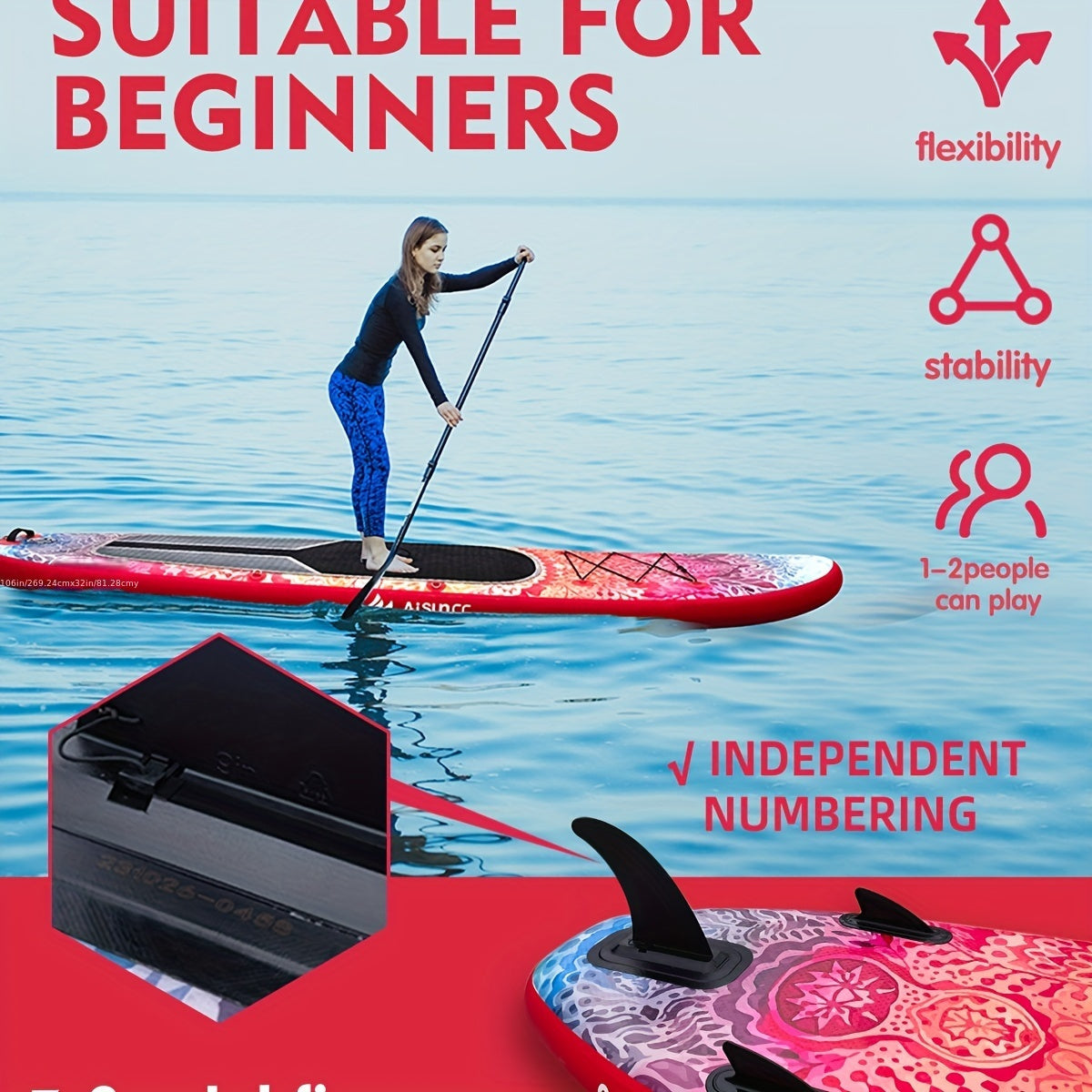 AISUNSS SUP Board 10.6Ft All Around Board Premium ISUP, Yoga Board With Durable SUP Accessories Include Non-Slip Mat, Safety Leash, Waterproof Phone Bag, Double Action Pump, Adjustable
