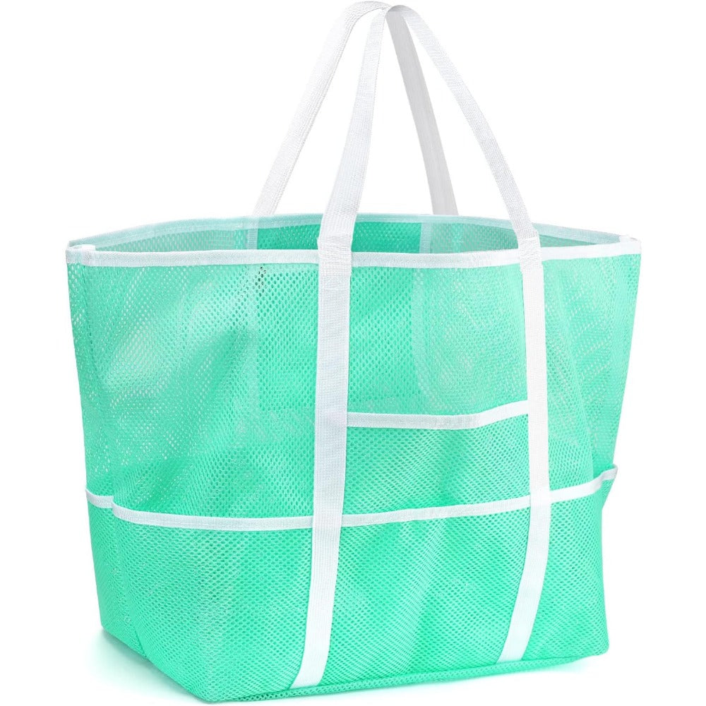 1pc Extra-Large Large Mesh Beach Tote Bag - Foldable & Portable for Pool, Boat Trips, Toys & Vacation Essentials, Lightweight Swim Bag with Zipper and Extra Pockets for Pool, Boat, and Vacation Essentials, Black, Beach Vacation Bag | Organized Stora