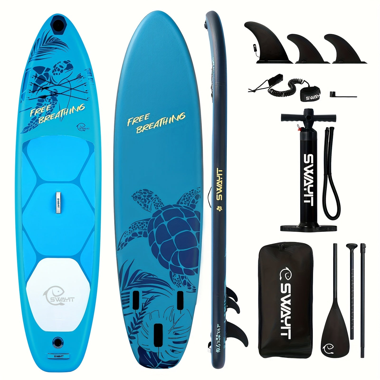 SereneLife Inflatable Stand Up Paddle Board - Wide Stable Design, Non-Slip Deck for Adults & Youth with Premium Paddle Board Accessories, Carry Bag, Dual Action Pump, Paddle, Ankle Leash