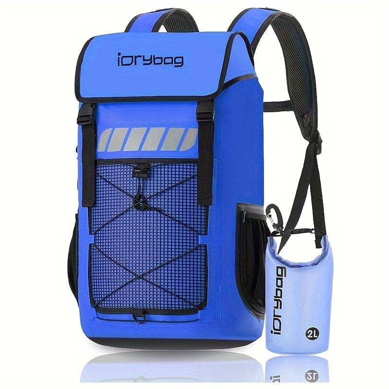 IDRYBAG 25L\u002F45L Dry Backpack With Wet Pocket - Large Floating Dry Bag For Kayaking, Travel, Paddle Boards, Hiking, Fishing, Camping, Beach - Heavy Duty Roll Top With Multiple Compartments & Mesh Pockets, Blue, Unisex, Kayak Accessories