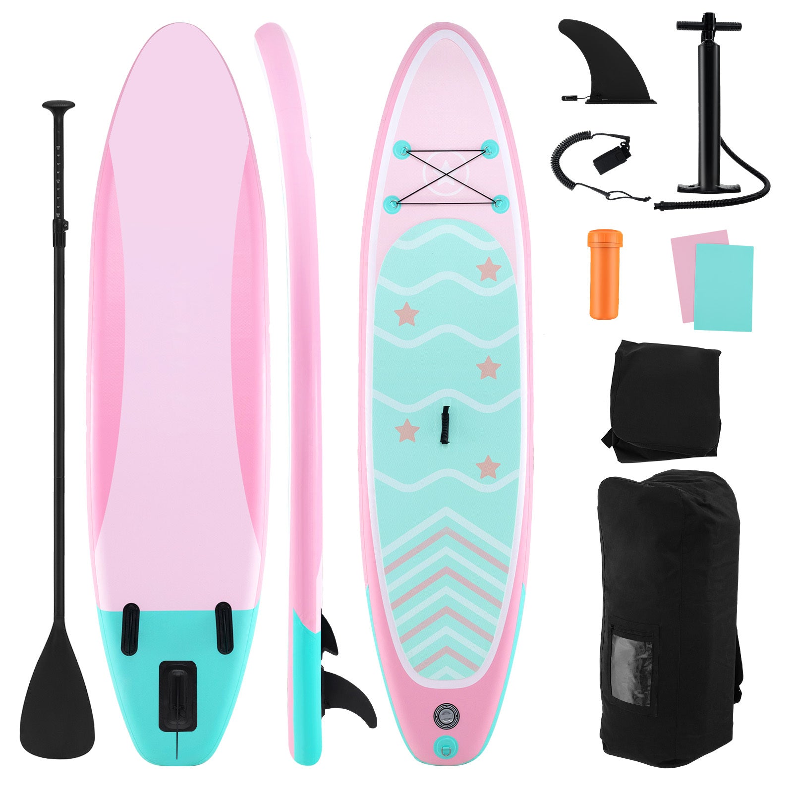 LIFEZEAL Inflatable Stand Up Paddle Set, 10'\u002F11' SUP Board Kit, Adjustable Paddle, Leash, Hand Pump, Repair Kit, Backpack, with Non-Slip EVA Deck for Surfing, Fishing, Training - Mixed Color