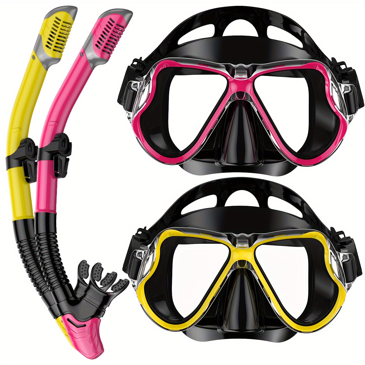 2 Pcs Snorkeling Mask, Adult Diving Mask, Diving Goggles And Snorkel Set For Men And Women, Waterproof And Fog-proof Silicone Snorkeling Mask