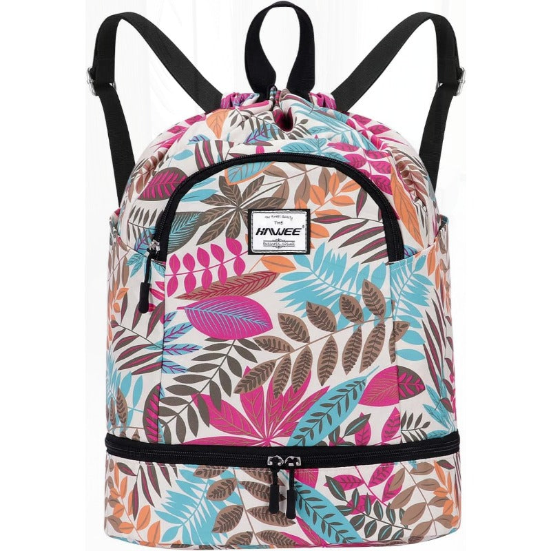 Dry Wet Drawstring Backpack with Shoe Compartment for Women Adjustable Gym Bag